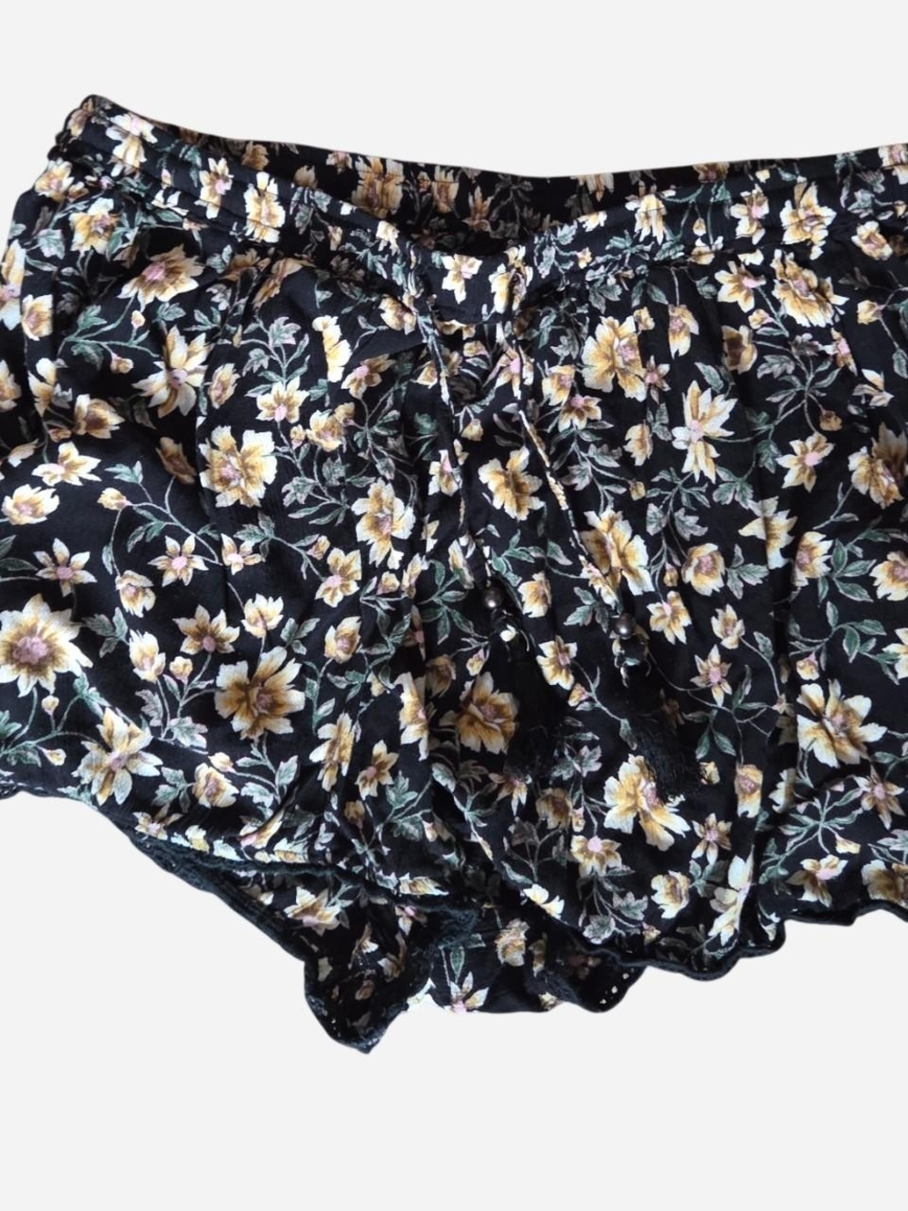 Angie Black Floral Drawstring Shorts